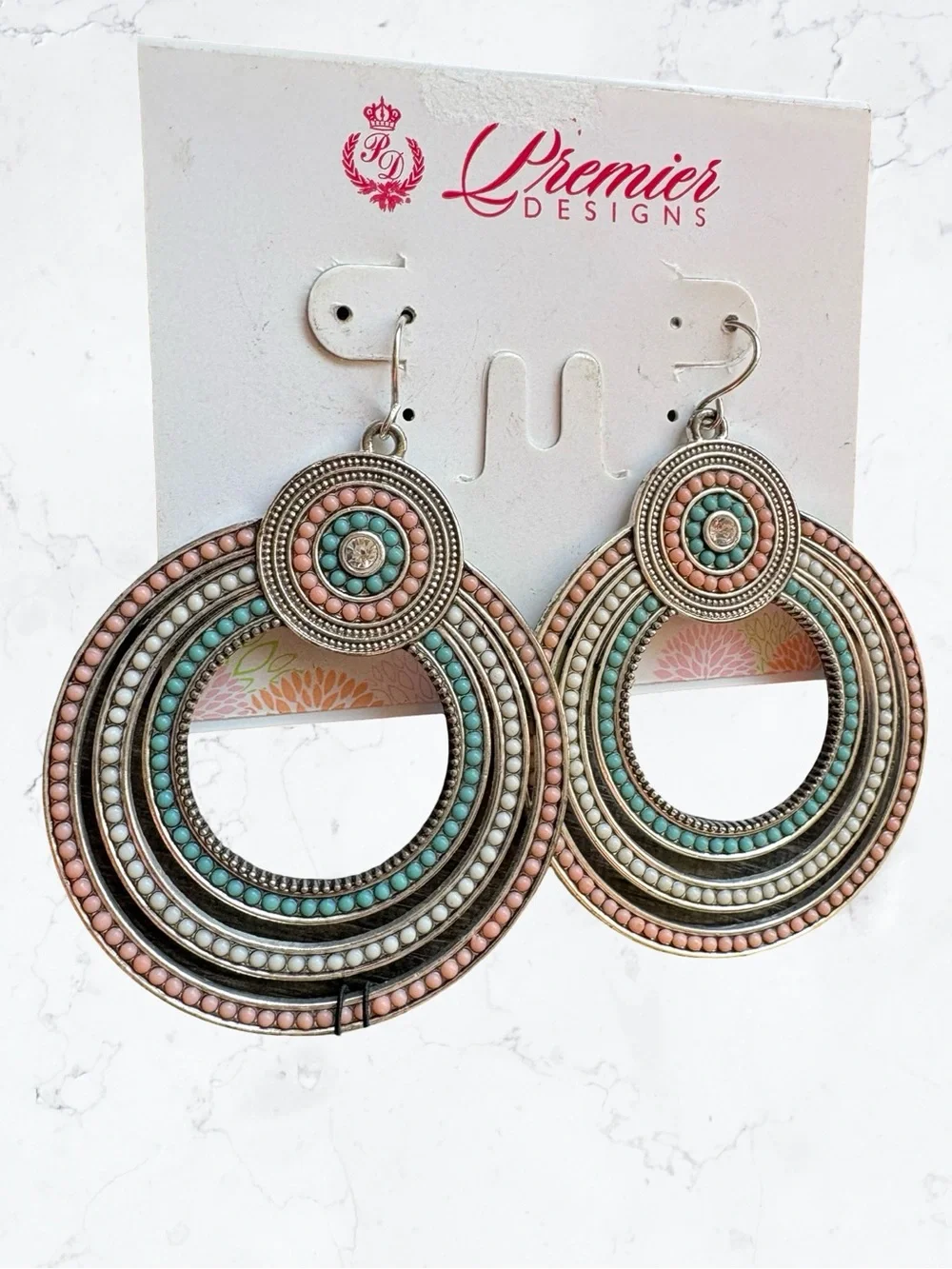 Premier Designs Turquoise & Rose Gold Layered Circle Drop Earrings